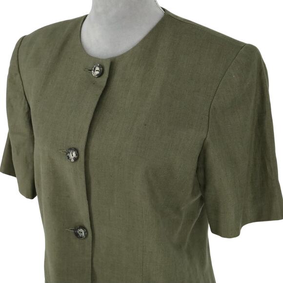 Liz Claiborne Jacket Womens 10 Linen Green Lined Pockets Office Career Vintage - Picture 8 of 13